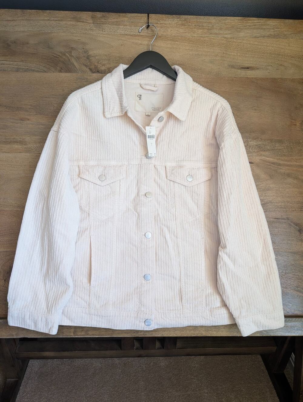 Anthropologie Pilcro Corduroy Jacket Womens S Off White Collar Button Front NWT